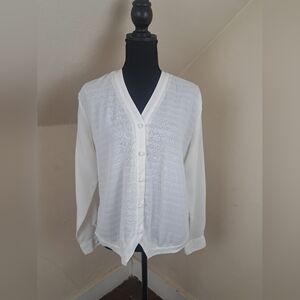 Bora Bora Classic White Long-Sleeve Blouse Size 8 Vintage